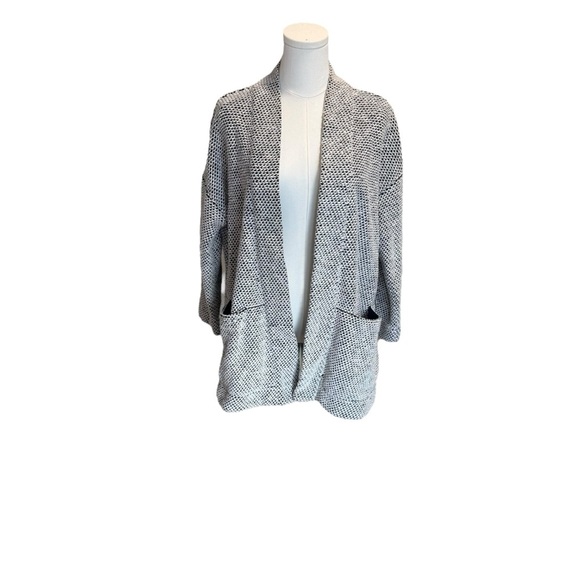 Marine Layer - Birdseye Cardigan in Black/White Contrast Gray Sweater Sz M - Picture 4 of 9